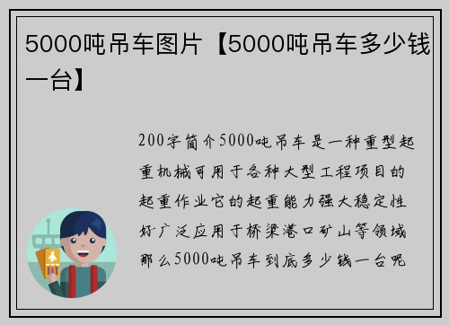 5000吨吊车图片【5000吨吊车多少钱一台】