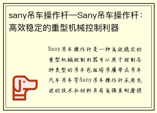 sany吊车操作杆—Sany吊车操作杆:高效稳定的重型机械控制利器