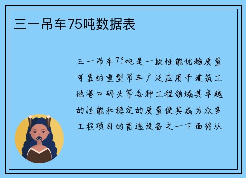 三一吊车75吨数据表