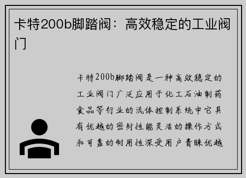 卡特200b脚踏阀:高效稳定的工业阀门