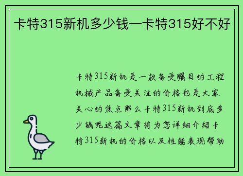 卡特315新机多少钱—卡特315好不好