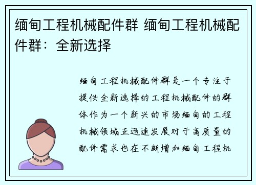 缅甸工程机械配件群 缅甸工程机械配件群:全新选择