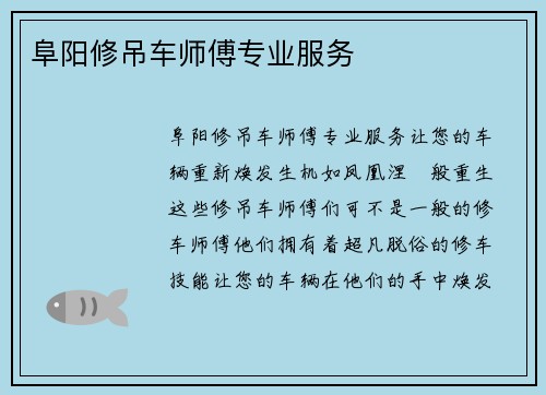 阜阳修吊车师傅专业服务